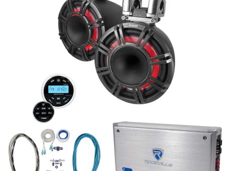 2) KICKER KMTC11 11  600w Black Wakeboard Tower Speakers+Bluetooth Receiver+Amp Supply