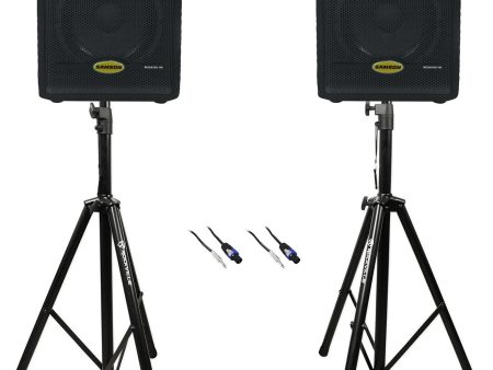 (2) Samson RS10HD 10  2-Way 300w Wooden Passive PA Speakers+Stands+Cables+Bag For Sale