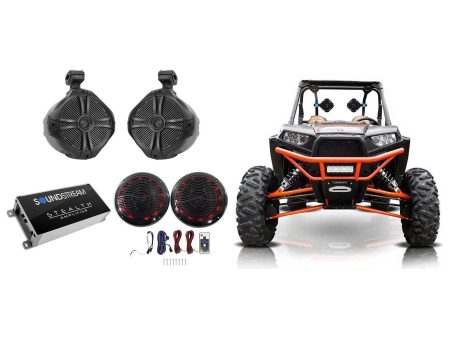 2 Rockville 8  Tower+2 6.5  LED Speakers+4-Channel Amp for Polaris RZR ATV UTV For Sale