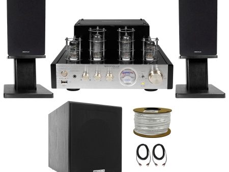 Rockville BluTube Bluetooth Tube Amplifier+Black Bookshelf Speakers+Stands+Sub Sale