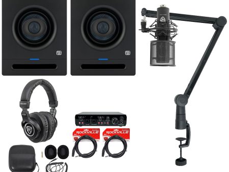 (2) Presonus Eris Pro 4 Powered 4  Studio Monitors+Interface+Mic+Headphones+Boom Hot on Sale