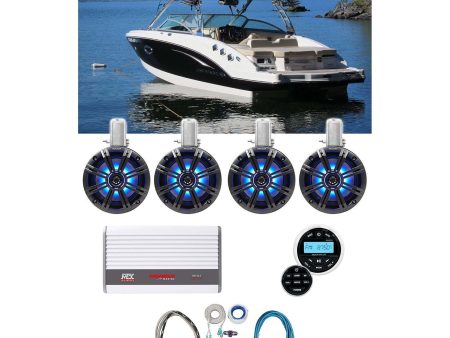 (4) KICKER 45KMTC65 6.5  780w Marine Wakeboard LED Speakers+MTX Amp+Receiver Fashion