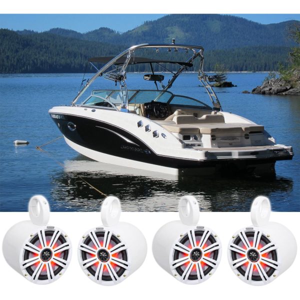 (4) KICKER 45KM84L 8  1200w Marine Boat Wakeboard Tower Speakers w LED s KM8 Online