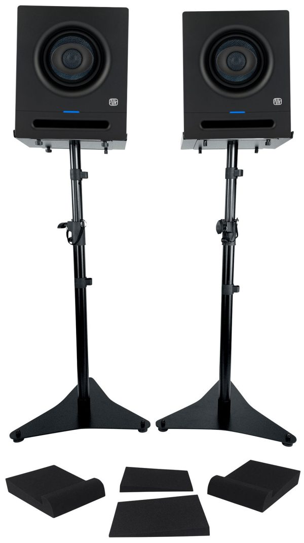 (2) Presonus Eris Pro 4 Powered 4  2-Way Studio Monitors Speakers+Stands+Pads For Sale