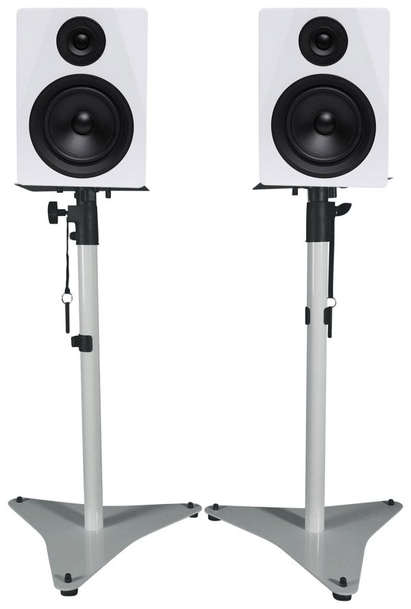 Pair of Rockville DPM5W 5.25 inch Powered Studio Monitor Speakers and White Adjustable Stands Online Hot Sale