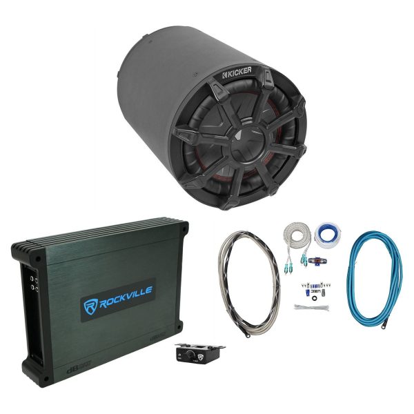 KICKER 46CWTB82 TB 8  600w Marine Loaded Subwoofer Enclosure+Mono Amp+Wire Kit Sale