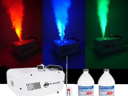 American DJ ADJ Fog Smoke Machine w  LEDs, Pyro FX, Color Mixing+(2) Gal. Fluid Cheap