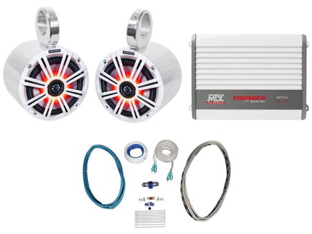 (2) KICKER KM65 6.5  Silver Marine Wakeboard Tower LED Speakers+MTX Amp+Wire Kit Online Sale