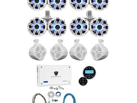 4) KICKER 45KMTDC65W Dual 6.5 +(4) 8  Marine Wakeboard Speakers+Receiver+Amp+Kit Fashion