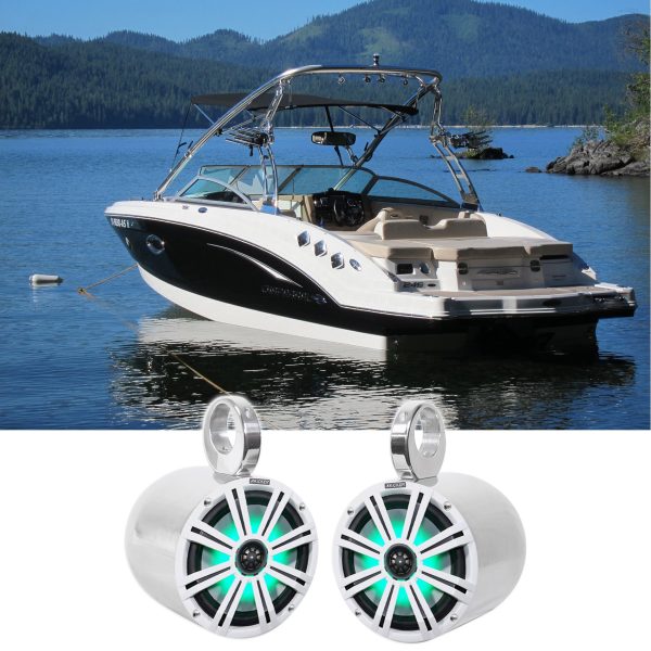 2) KICKER 45KM84L 8  600 Watt Marine Boat Wakeboard Tower Speakers w LED s KM8 Online