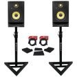 (2) KRK RP5-G4 Rokit Powered 5  Powered Studio Monitors+Stands+Isolation Pads Online now