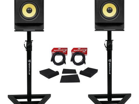 (2) KRK RP5-G4 Rokit Powered 5  Powered Studio Monitors+Stands+Isolation Pads Online now