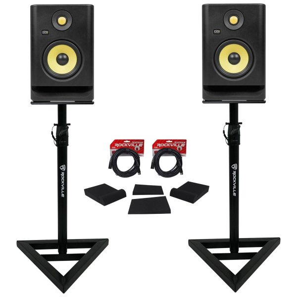 (2) KRK RP5-G4 Rokit Powered 5  Powered Studio Monitors+Stands+Isolation Pads Online now