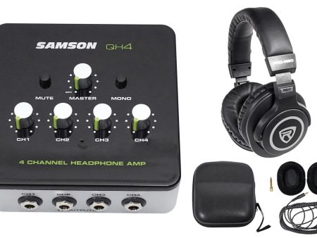 SAMSON QH4 4-Ch Stereo DJ Monitoring Headphone Amplifier Amp+Studio Headphones Discount