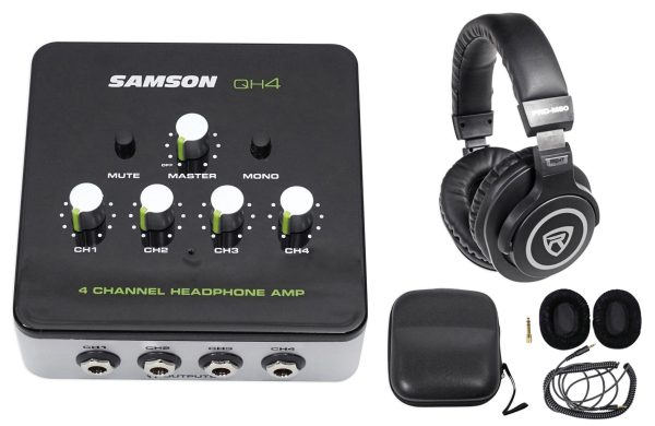 SAMSON QH4 4-Ch Stereo DJ Monitoring Headphone Amplifier Amp+Studio Headphones Discount