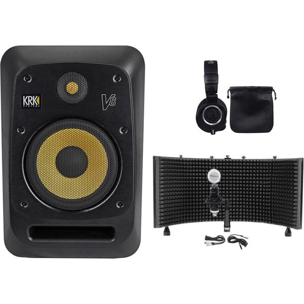 KRK V8S4-NA 8  Powered Studio Monitor+Headphones+Condenser Mic+Isolation Shield For Discount