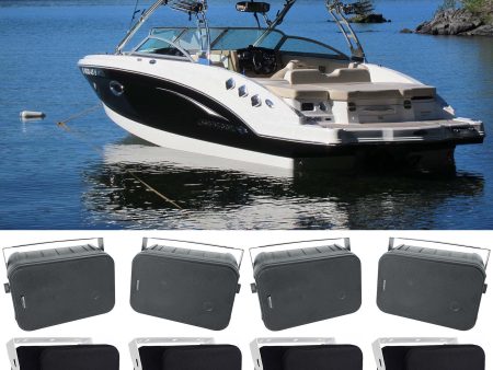 (4) Rockville HP65S-8 6.5  Black Marine Box Speakers+Swivel Brackets+Covers For Boats For Sale