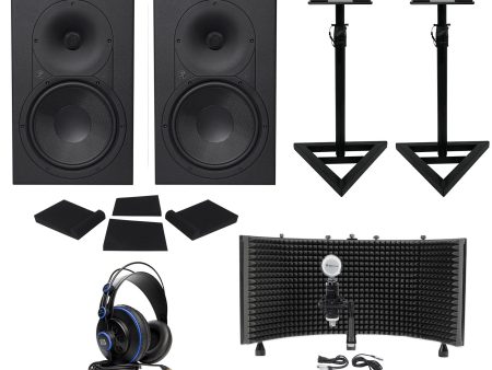 (2) Mackie XR824 8  Powered Studio Monitors+Stands+Pads+Mic+Shield+Headphones Hot on Sale