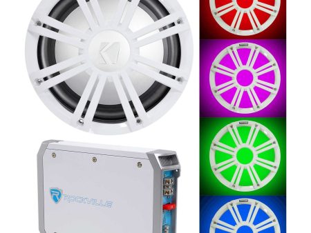 KICKER 45KMF104 10  Free Air Marine Subwoofer Sub+Amplifier+White Grille w LED s Online Hot Sale