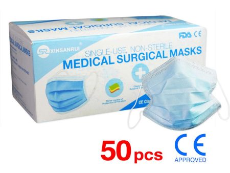 50 Pack CE Approved Class Level 2 Surgical Disposable Face Mask 3-Ply >98% BFE For Discount