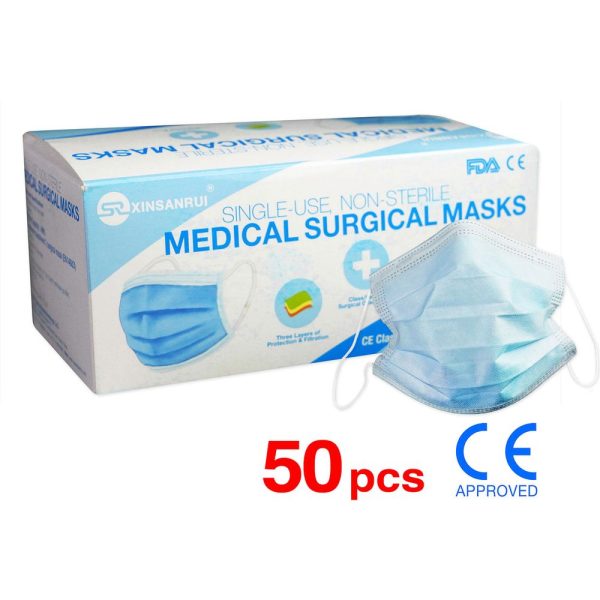 50 Pack CE Approved Class Level 2 Surgical Disposable Face Mask 3-Ply >98% BFE For Discount