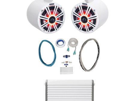 2) KICKER KM65 6.5  White Marine Wakeboard Tower LED Speakers+MTX Amplifier+Kit Hot on Sale