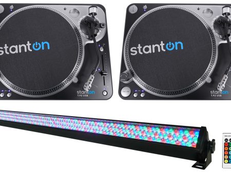 (2) Stanton T.92 M2 USB MKII Direct-Drive DJ Turntables w  USB+ROCKSTRIP Light Cheap