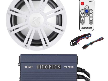 KICKER 45KMF102 10  Free Air Marine Subwoofer+Hifonics Amp+LED Grille+Remote For Cheap