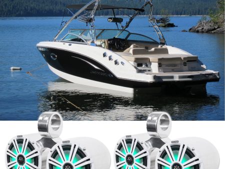 2) Dual KICKER 45KM84L 8  1200 Watt Marine Boat LED Wakeboard Tower Speakers KM8 Hot on Sale