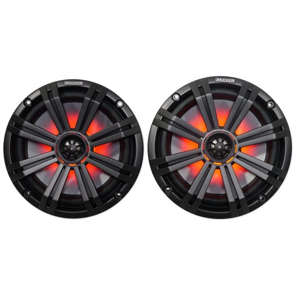 (2) KICKER 45KM84L 8  600 Watt Marine LED Wakeboard Speakers+Amplifier+Amp Kit For Discount