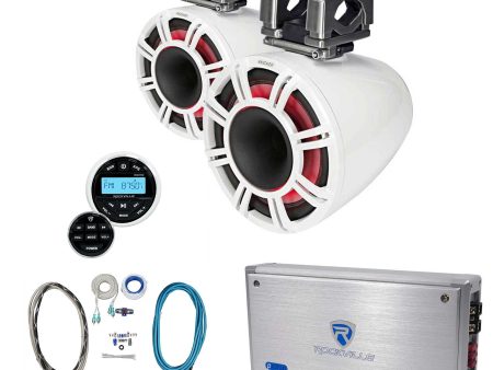 2) KICKER KMTC11 11  600w White Wakeboard Tower Speakers+Bluetooth Receiver+Amp Discount