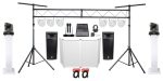 DJ Package w Dual 15  Speakers+Mixer+Mics+Headphones+Facade+Lights+Totems+Truss For Sale