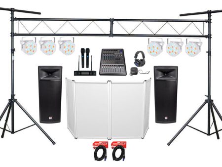 DJ Package w Dual 15  Speakers+Mixer+Mics+Headphones+Facade+Lights+Totems+Truss For Sale