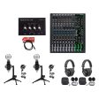 2-Person Podcast Podcasting Recording Kit w Mackie ProFX12 v3 Mixer+Desk Stands For Discount