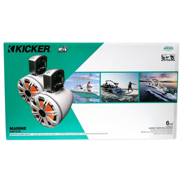 Pair KICKER 45KMTC65W 6.5  390w Marine Wakeboard Tower Speakers w LED s KMTC65 For Sale