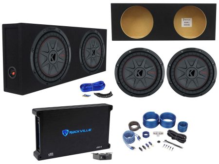 (2) Kicker 48CWRT102 10  1600W Slim Subwoofers+Sealed Box+Mono Amplifier+Amp Kit For Cheap