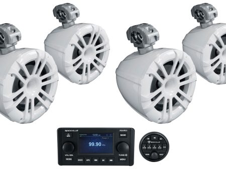 (4) Memphis MXA82TW White 8  Marine Wakeboard Tower Speakers+Single-Din Receiver For Cheap