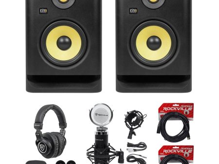 (2) KRK RP5-G4 Rokit Powered 5  Studio Monitors+Headphones+Condenser Mic+Cables Online