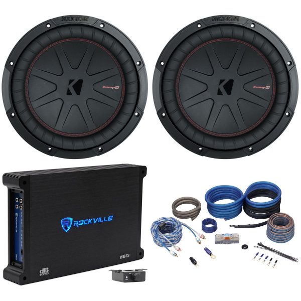 (2) Kicker 48CWR102 COMPR10 10  1600 Watt Subwoofers+Mono Amplifier+Amp Kit Sale