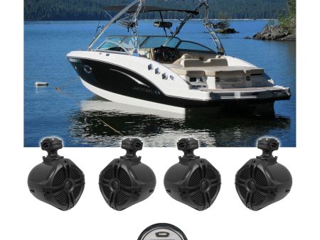 (4) Rockville 6.5  500w Marine Wakeboard Tower Speakers+Bluetooth Gauge Receiver Discount