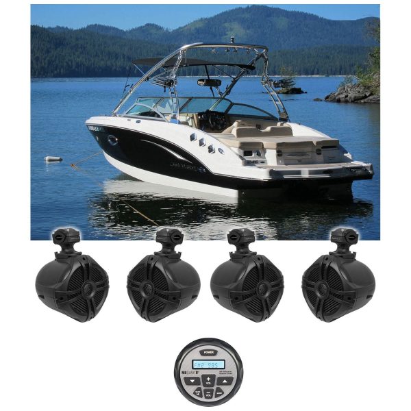 (4) Rockville 6.5  500w Marine Wakeboard Tower Speakers+Bluetooth Gauge Receiver Discount