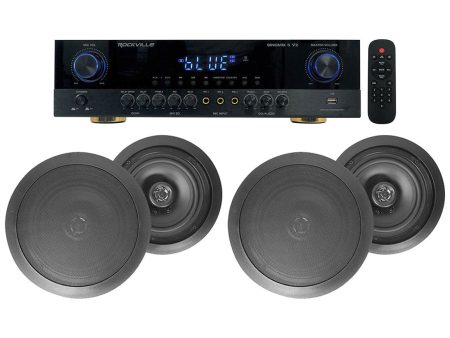 Rockville SINGMIX 5 Bluetooth Home Receiver Amp+(4) 8  Black Ceiling Speakers Fashion