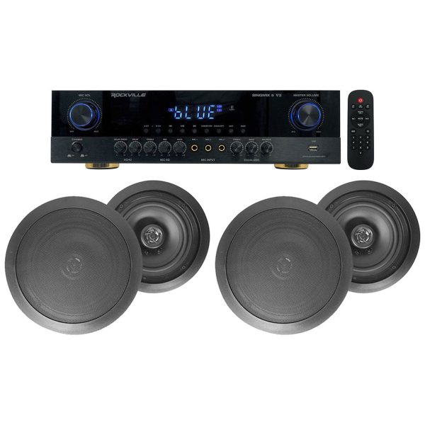 Rockville SINGMIX 5 Bluetooth Home Receiver Amp+(4) 8  Black Ceiling Speakers Fashion