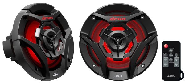 (4) JVC CS-DR620MBL 6.5  75 Watt RMS 2-Way RGB LED Marine Boat Speakers in Black For Sale