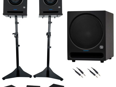 (2) Presonus Eris Pro 4 Powered 4  Studio Monitors+Stands+Pads+10  Subwoofer For Sale