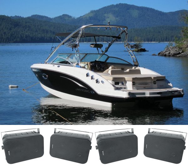 (4) Rockville HP65S-8 6.5  Black Marine Box Speakers with Swivel Bracket For Boats on Sale