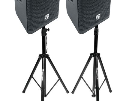 (2) Rockville DX12 12  Class D 500w RMS Powered DJ PA Speakers+Stands+Cables+Bag Online Sale