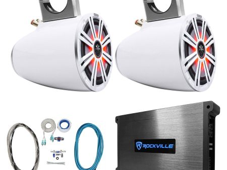 2 KICKER 8  White Marine Boat KMTES8 Wakeboard Tower Speakers w  LED s+Amplifier Online Hot Sale