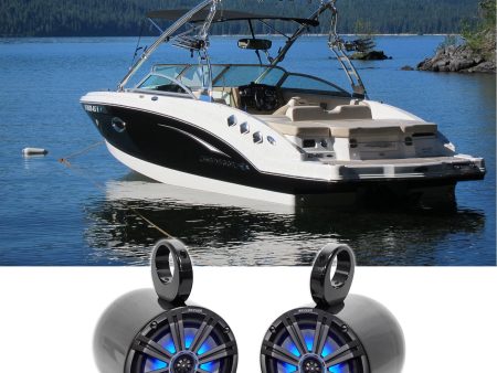 Pair KICKER 45KM84L 8  600 Watt Marine Boat Wakeboard Tower Speakers w LED s KM8 For Cheap