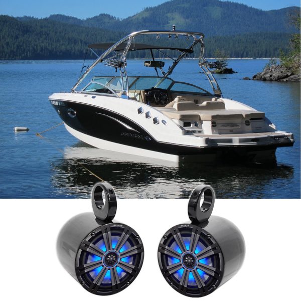 Pair KICKER 45KM84L 8  600 Watt Marine Boat Wakeboard Tower Speakers w LED s KM8 For Cheap